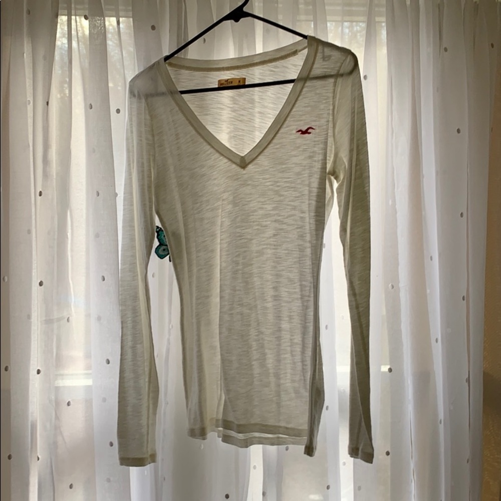 Hollister sheer white v-neck tee